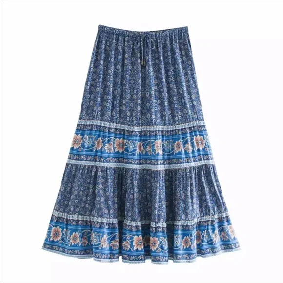 Boho floral gypsy skirt print maxi long blue - Picture 8 of 14